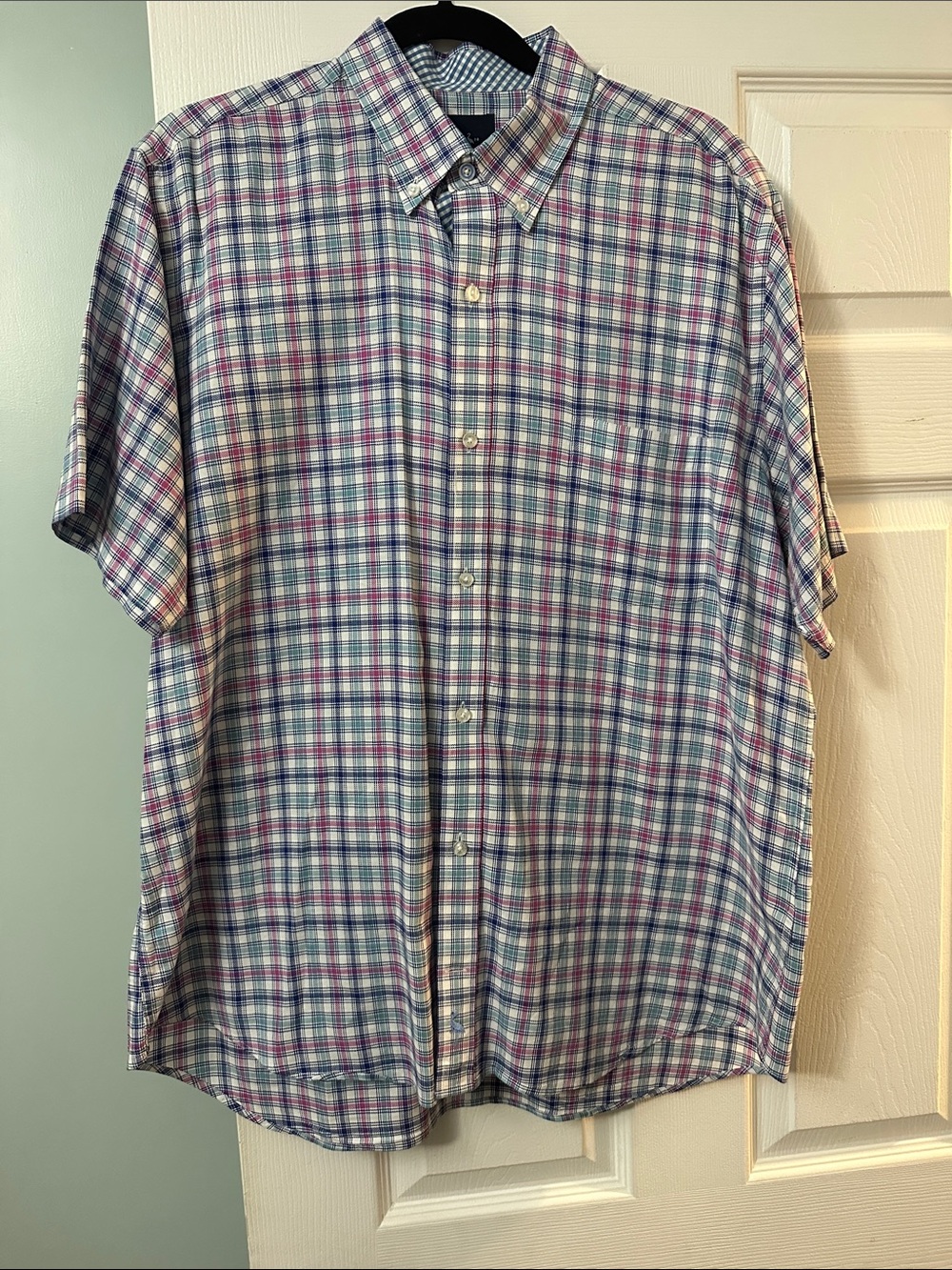 Tailorbyrd Short-Sleeve Plaid Button-Down Shirt in Blue & Purple
